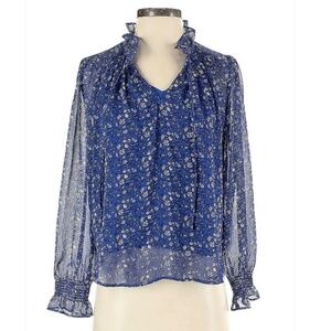 Sheer Blue and White Floral Blouse